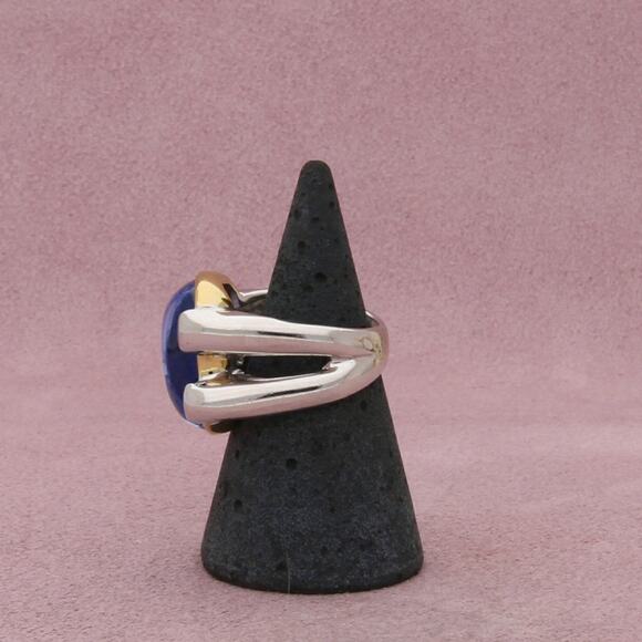 sterling silver two-tone chunky blue topaz cocktail ring size 7 - Picture 2 of 3